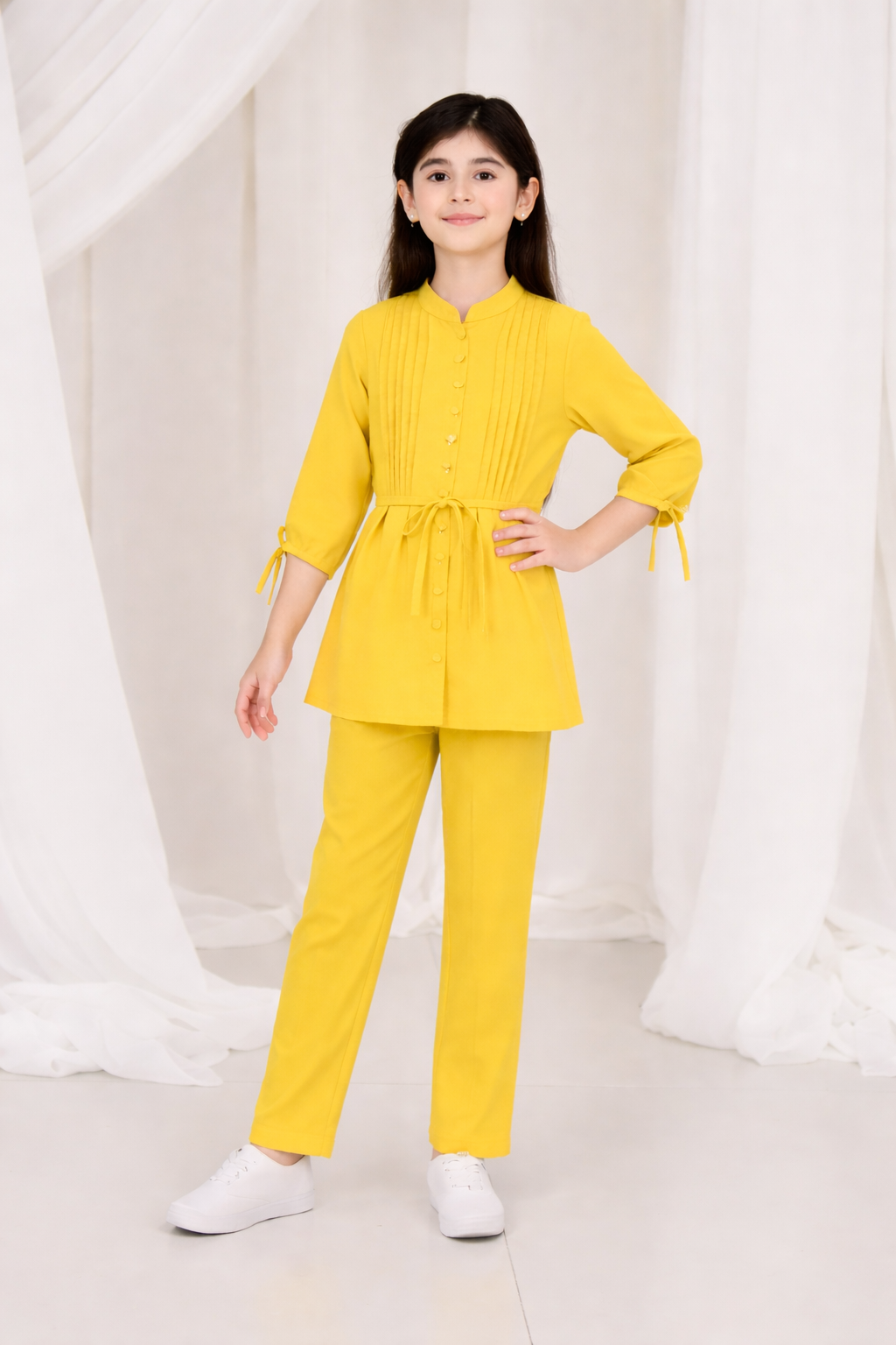 2-Piece Co-ord Set for Kids - Belted Design Long Shirt + Trouser (FL-KBD0010)