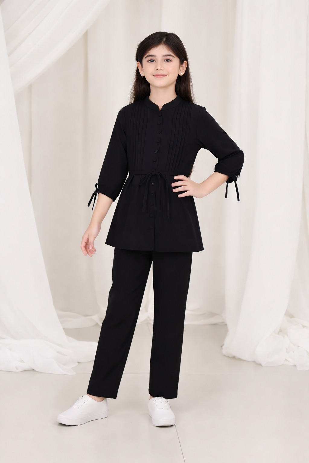 2-Piece Co-ord Set for Kids - Belted Design Long Shirt + Trouser (FL-KBD0001)