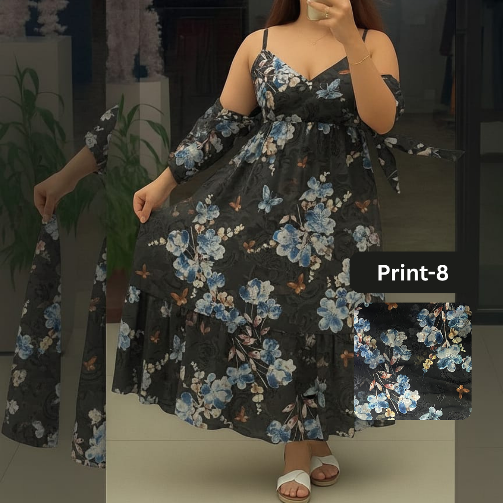Chiffon Long Floral Printed Frog | Swag Edition (FL-PF001-Print-8)