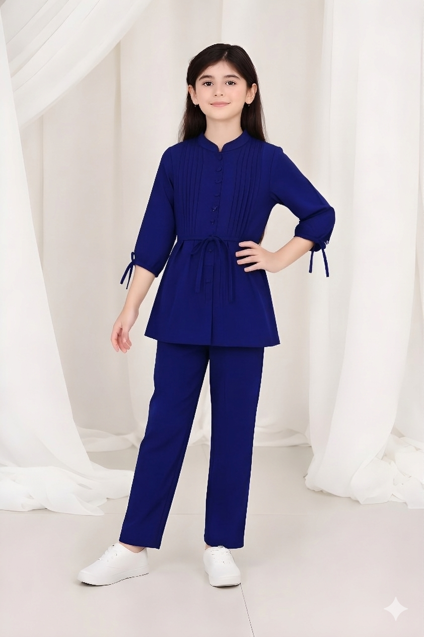 2-Piece Co-ord Set for Kids - Belted Design Long Shirt + Trouser (FL-KBD007)