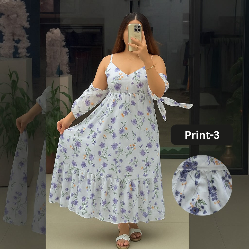 Chiffon Long Floral Printed Frog | Swag Edition (FL-PF001-Print-3)