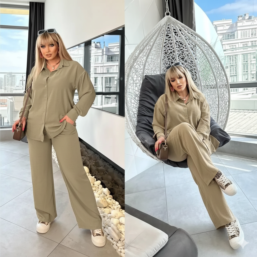 Women’s Co-Ord Set - Stylish Long Shirt & Trouser Two Piece Outfit (FL-WE001)