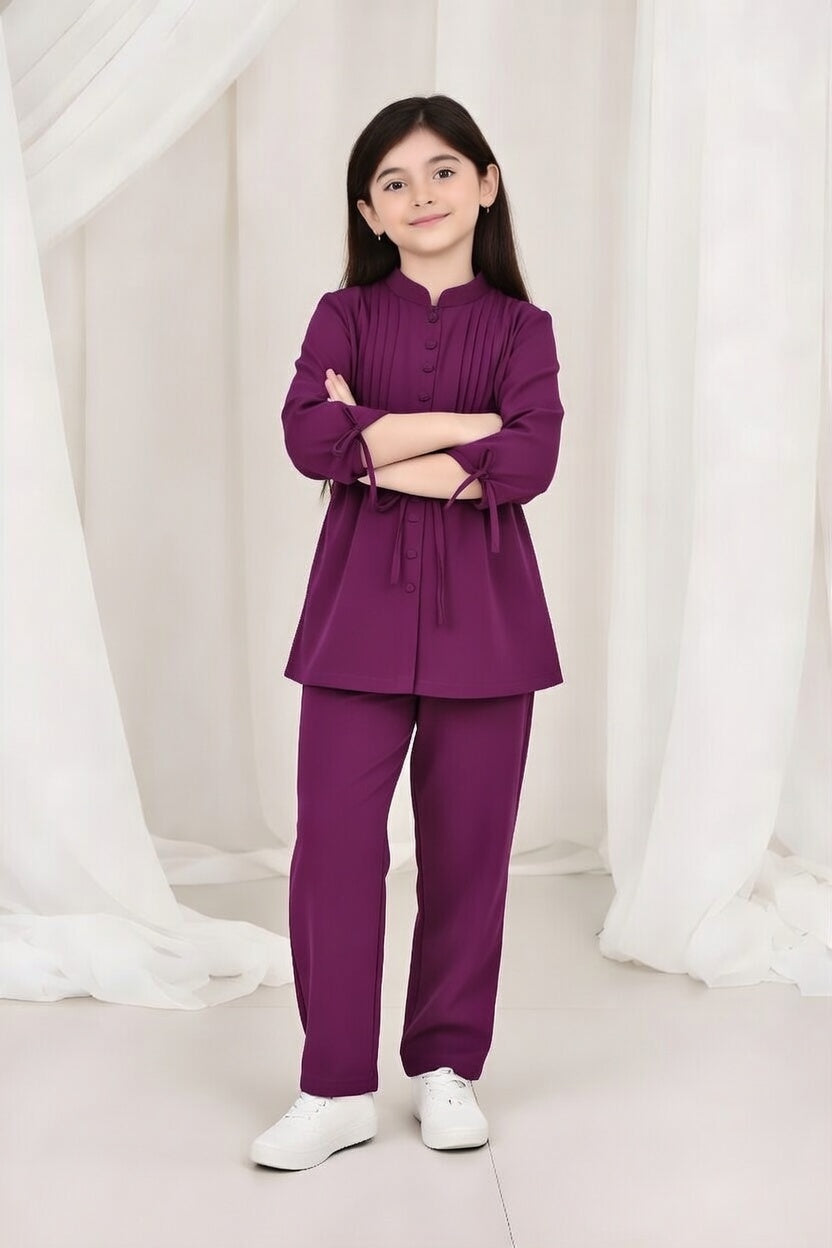 2-Piece Co-ord Set for Kids - Belted Design Long Shirt + Trouser (FL-KBD006)