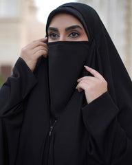 Black Nida Fabric Irani Chadar | Front Open Zipper
