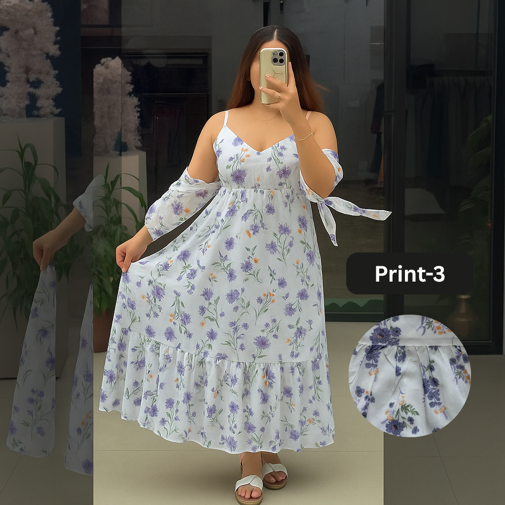 Chiffon Long Floral Printed Frog | Swag Edition (FL-PF001)