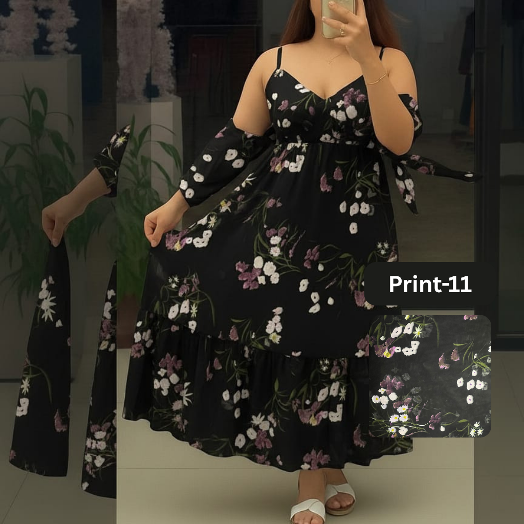 Chiffon Long Floral Printed Frog | Swag Edition (FL-PF001-Print-11)