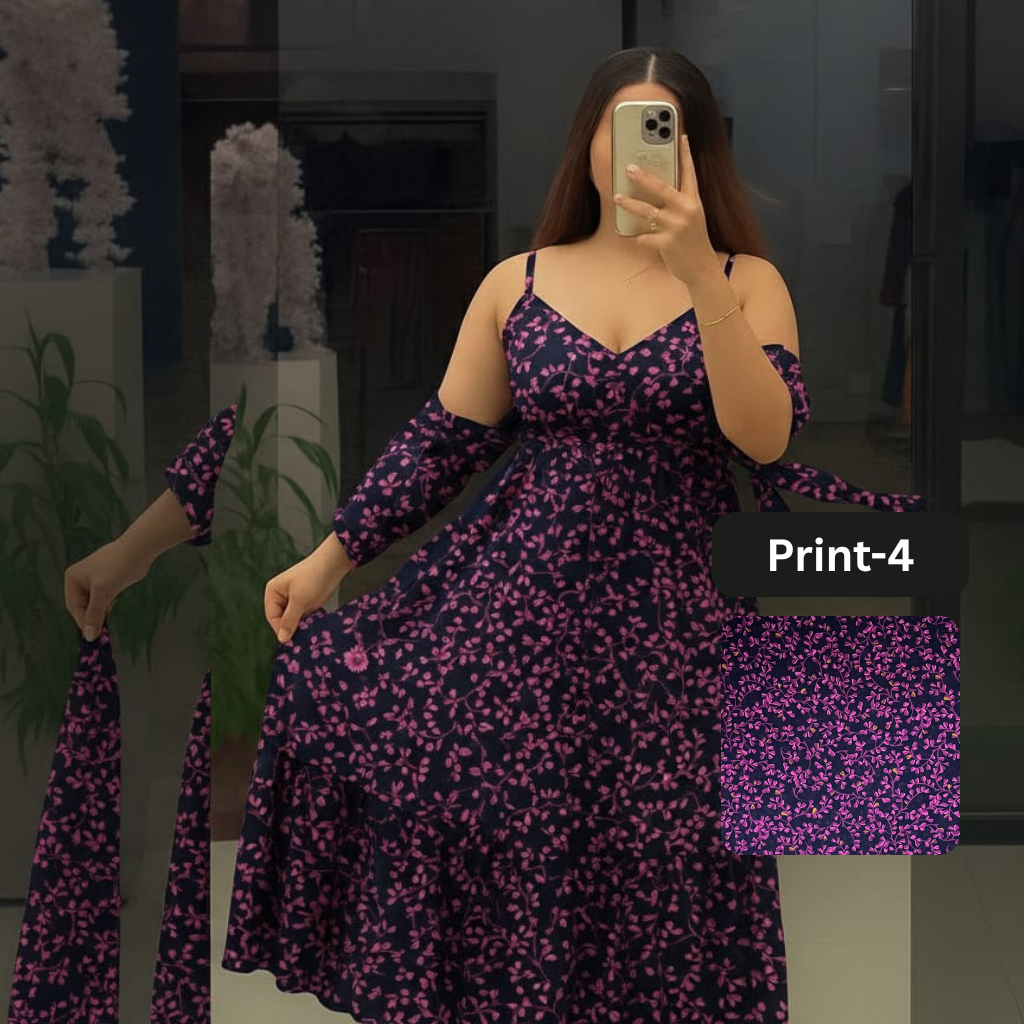 Chiffon Long Floral Printed Frog | Swag Edition (FL-PF001-Print-4)