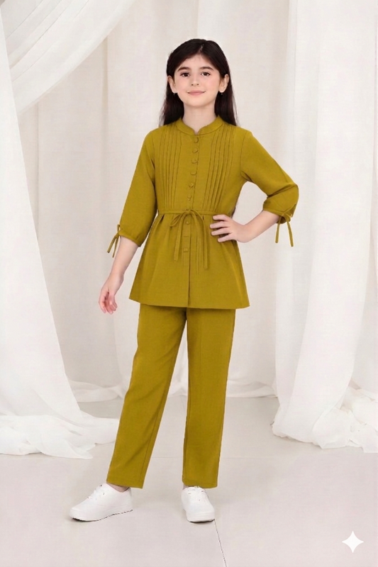 2-Piece Co-ord Set for Kids - Belted Design Long Shirt + Trouser (FL-KBD003)