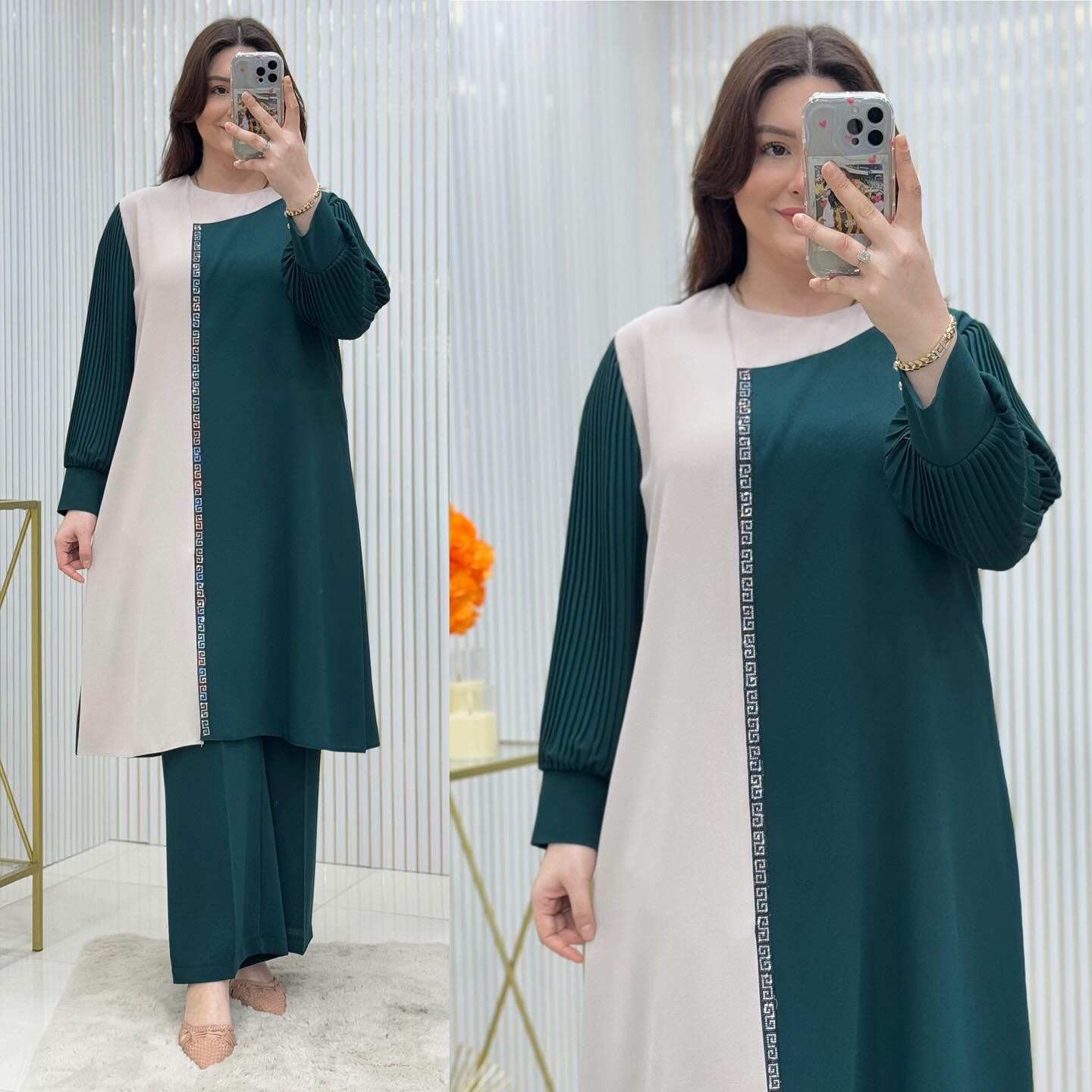 Contrast 2-Piece Suit with Pleated Sleeve | Swag Edition (FL-KS001)