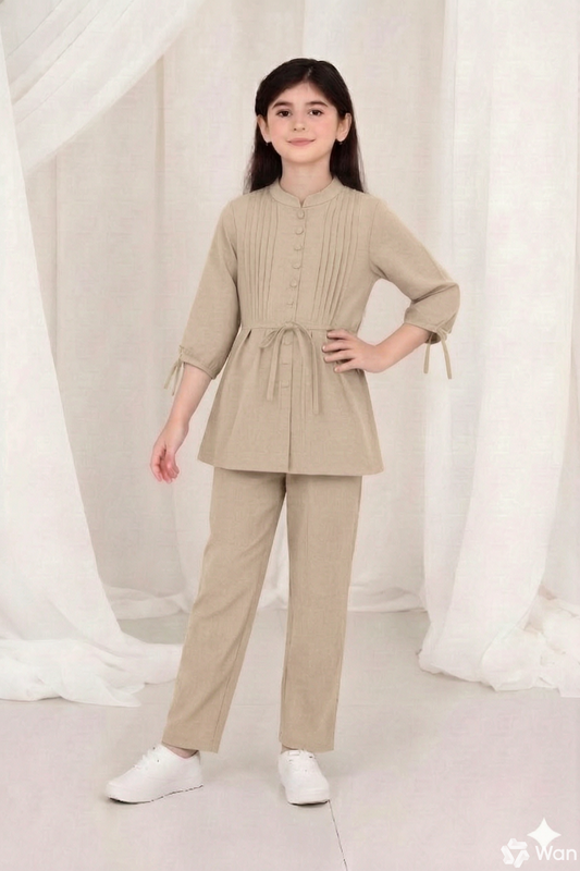 2-Piece Co-ord Set for Kids - Belted Design Long Shirt + Trouser (FL-KBD004)
