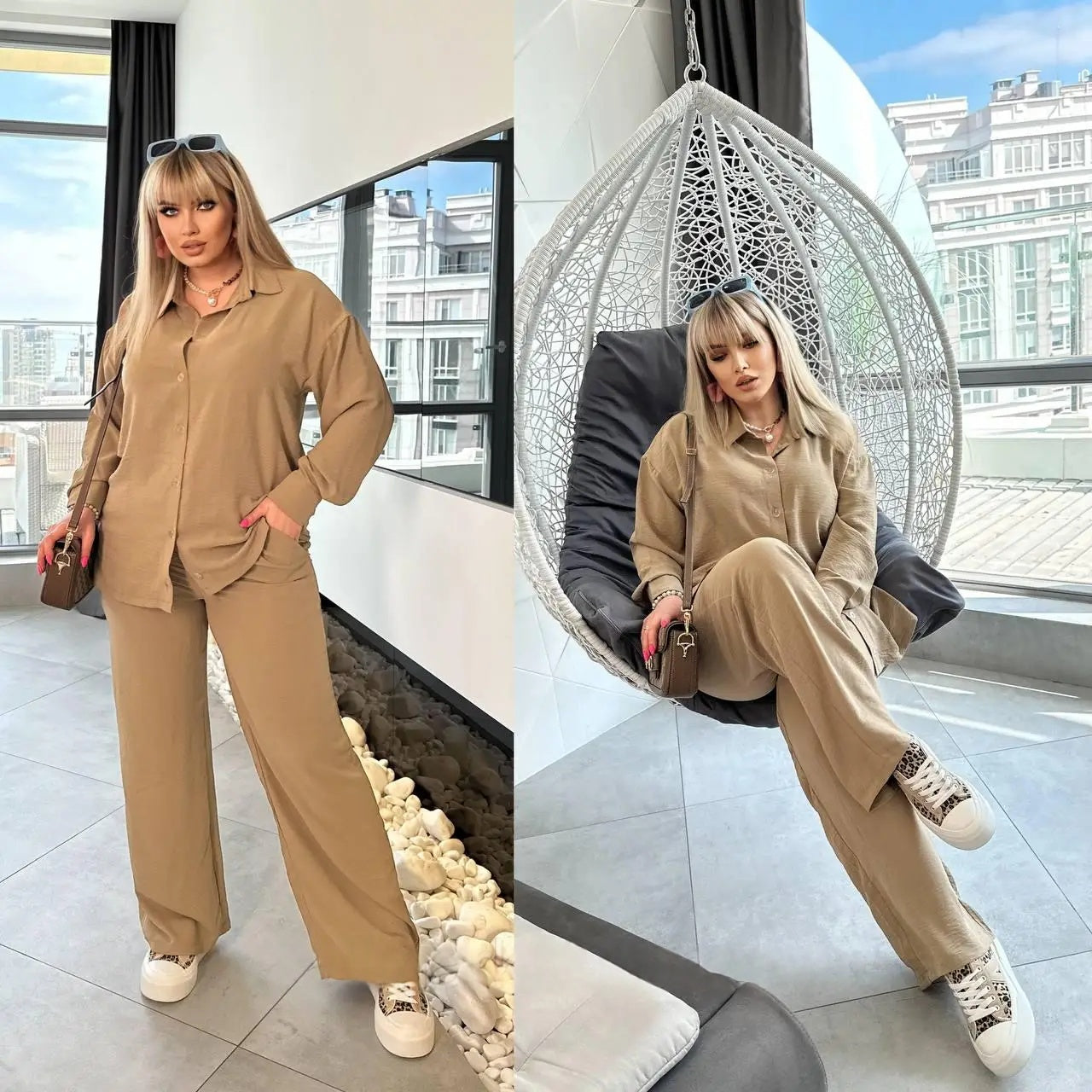 Women’s Co-Ord Set - Stylish Long Shirt & Trouser Two Piece Outfit (FL-WE001)