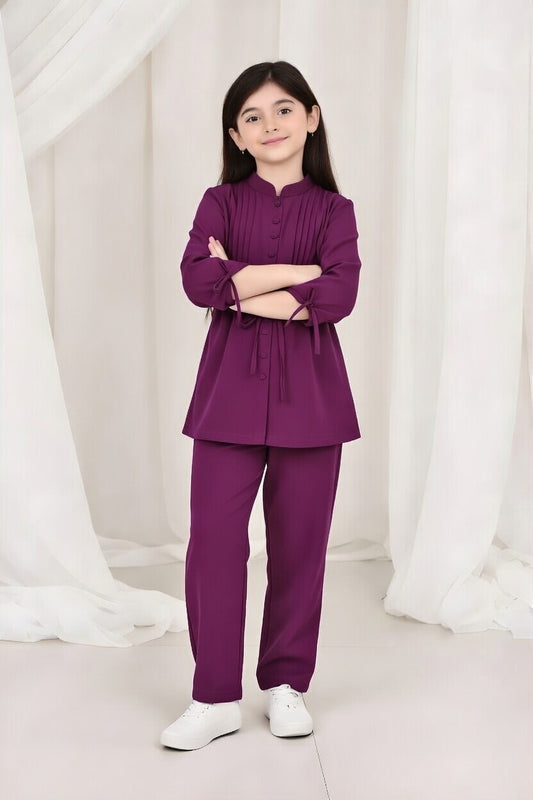 2-Piece Co-ord Set for Kids - Belted Design Long Shirt + Trouser (FL-KBD006)