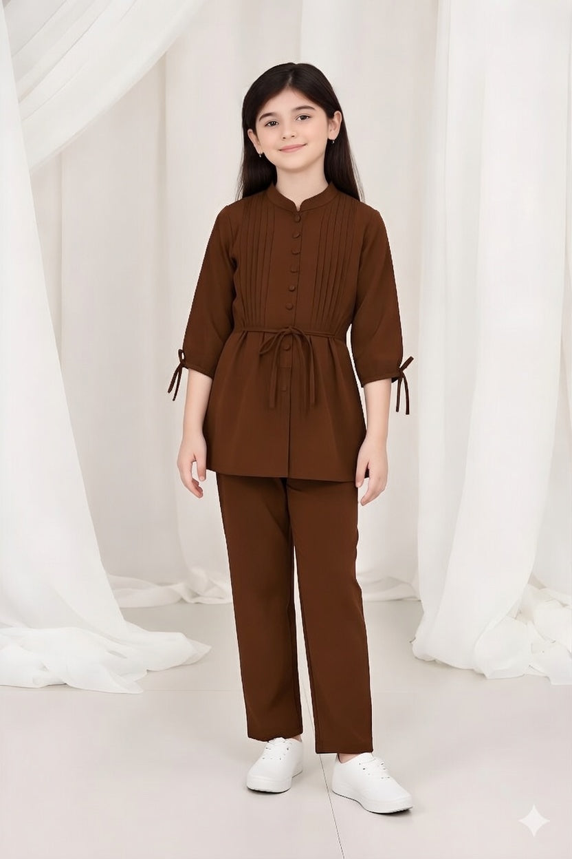 2-Piece Co-ord Set for Kids - Belted Design Long Shirt + Trouser (FL-KBD002]