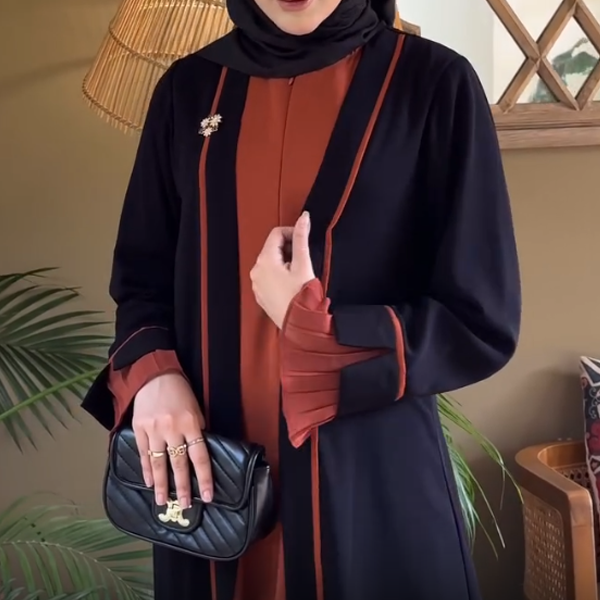 Shrug Style Long Abaya with Inner Layer (Red Color)